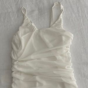 Scrunched white body con dress